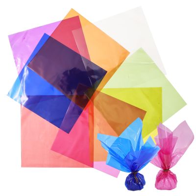 EPBRVV 200Pcs Colored Cellophane Sheets for Christmas Gift Wrapping, 7.48x7.48 inch Clear Cellophane Wrap for Holiday Treat Bags, DIY Crafts & Party Decorations