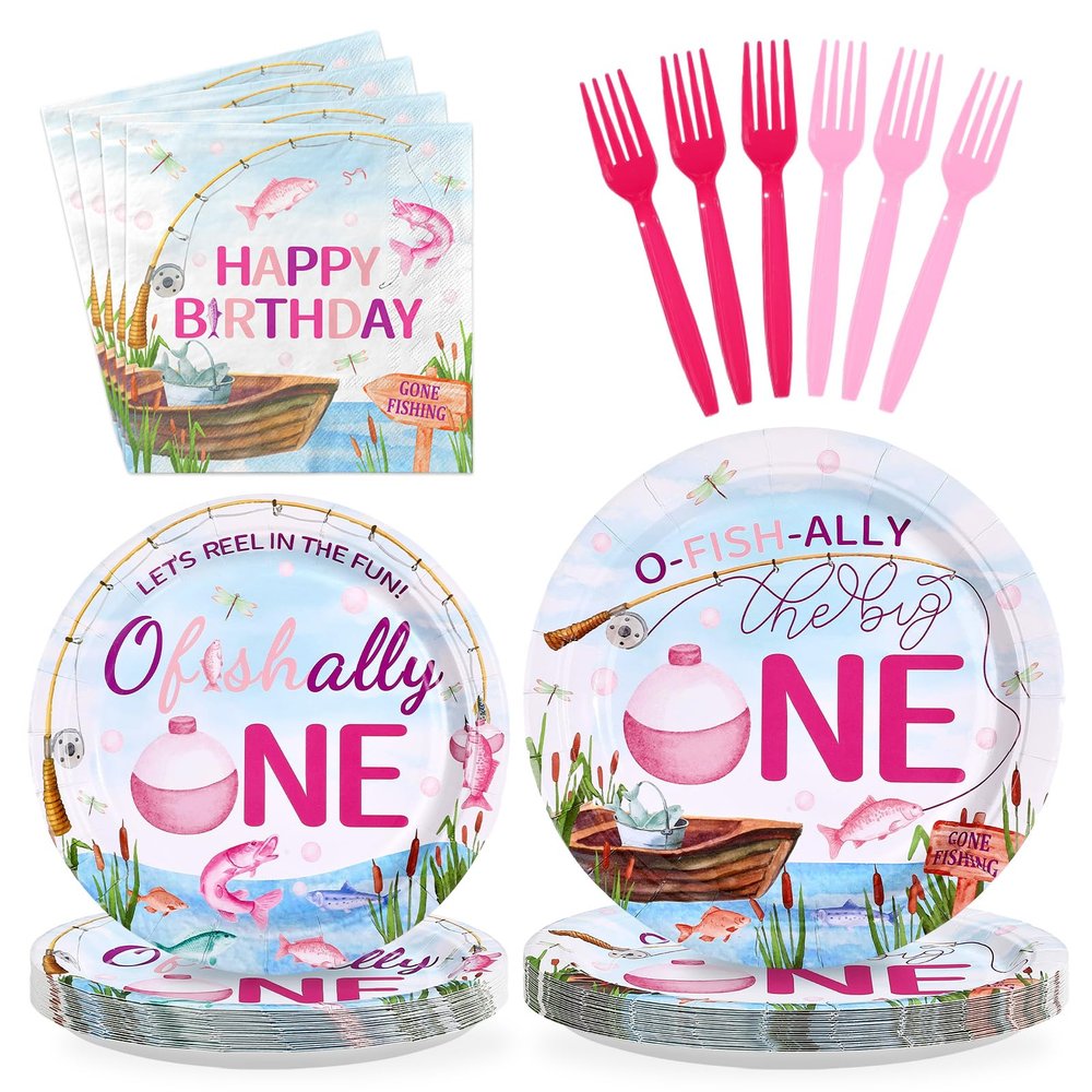 Greencian 96Pcs Ofishally One Birthday Decorations for GirlsServes 24