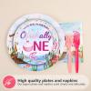 Greencian 96Pcs Ofishally One Birthday Decorations for GirlsServes 24 view 2