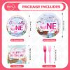 Greencian 96Pcs Ofishally One Birthday Decorations for GirlsServes 24 view 4