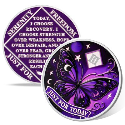 Moonlit Butterfly of Hope 3 Year Sobriety Coin, Affirmation AA Chips, Addiction Recovery Three Year Sober Coins, Celebrating Recovery Anniversary Token, NA AA Sobriety Gifts for Men Women