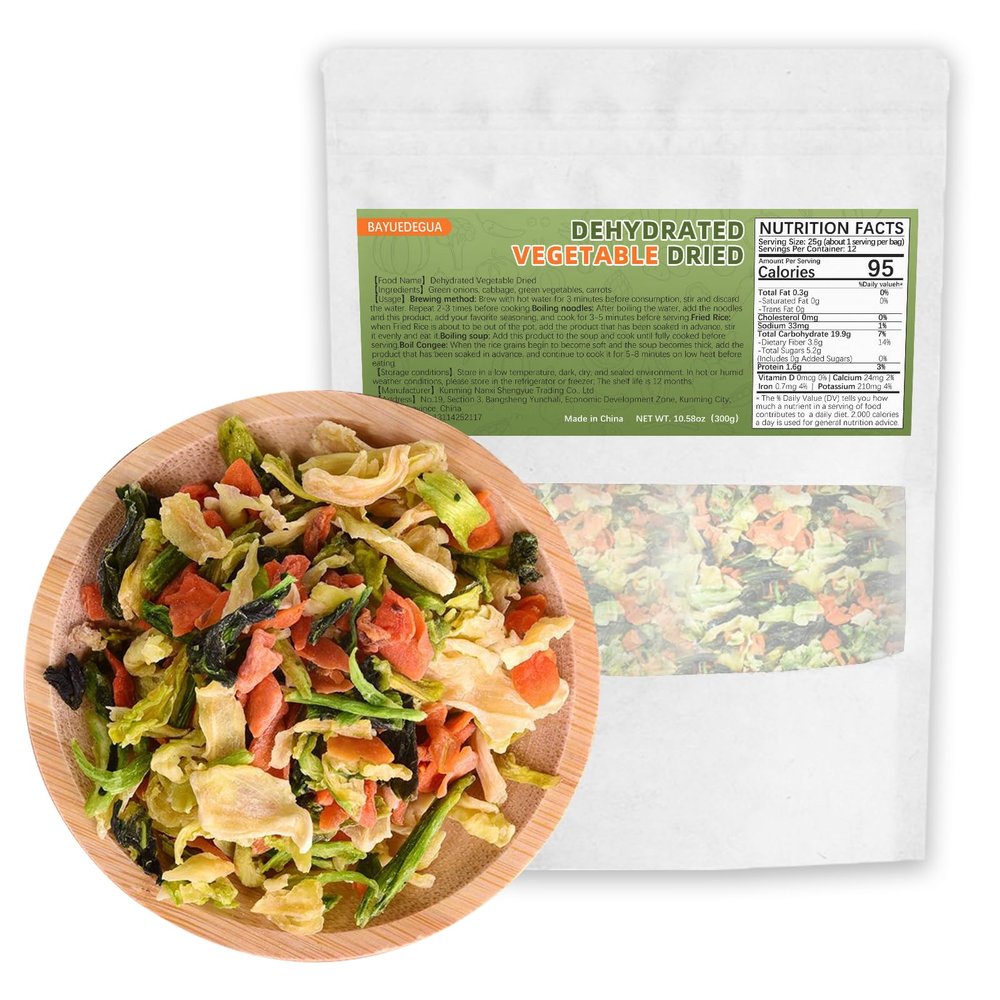 BAYUEDEGUA-Dehydrated Vegetable Dried 300g/10.58oz Mixed Vegetable Pack,Suitable for kitchen,Camping,Convenience food. Serve with soup,Noodles,Rice,Congee and cakes.