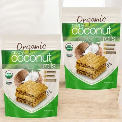 Organic Crispy Coconut Rolls 2 Pack (2 x 11 oz Bags), Roasted Black Sesame, Gluten-Free, Dairy-Free