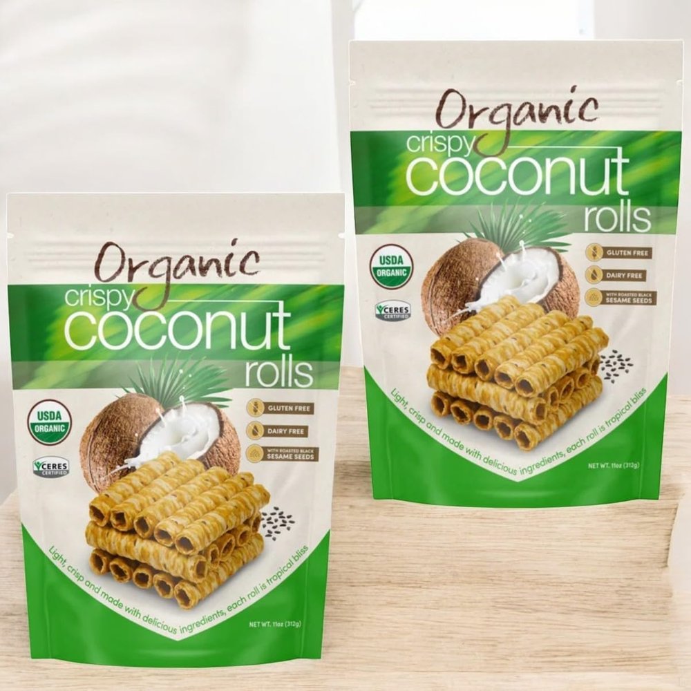 Organic Crispy Coconut Rolls 2 Pack (2 x 11 oz Bags), Roasted Black Sesame, Gluten-Free, Dairy-Free
