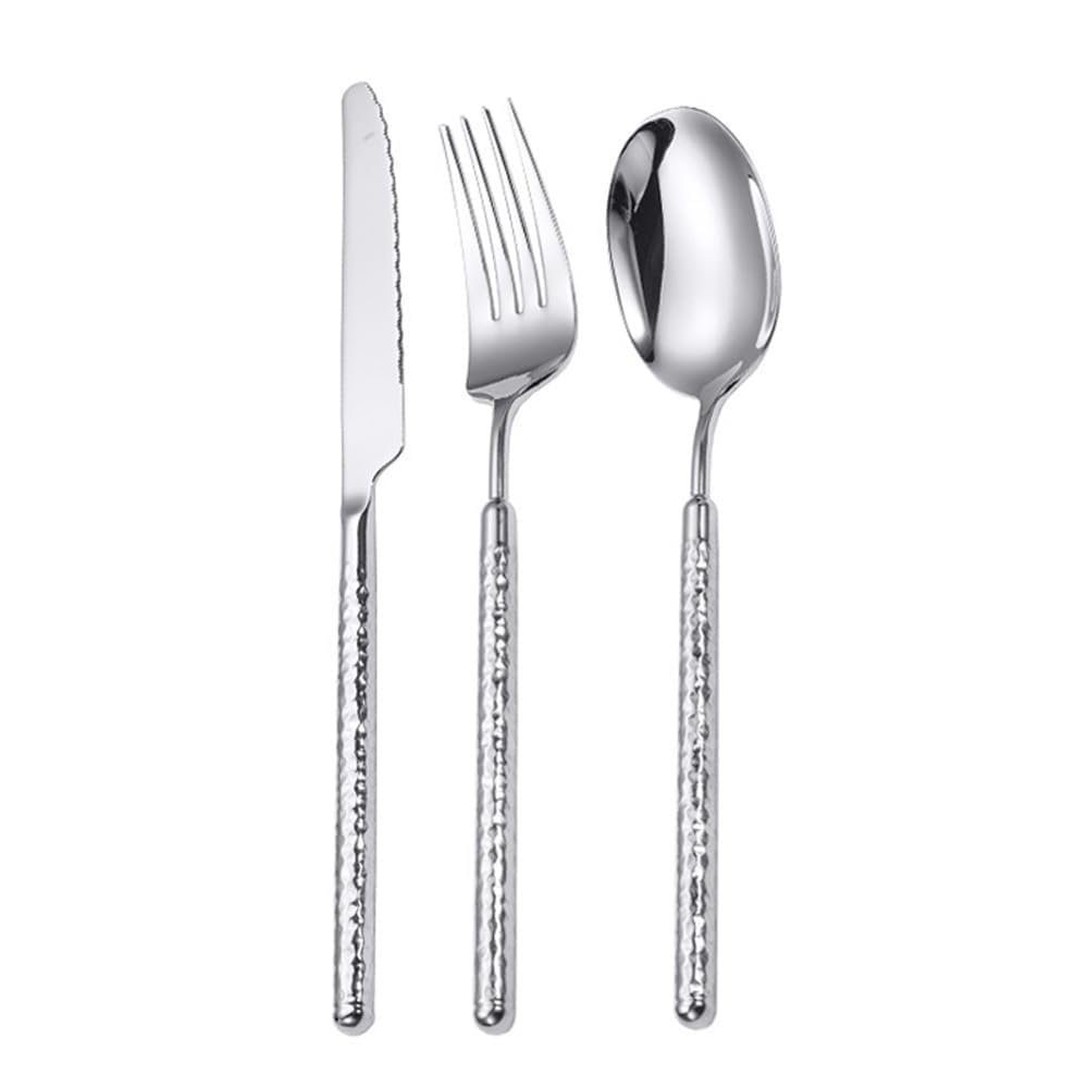 Cutlery Set Unique Round Handle Kitchen Stainless Steel Silverware Tableware Flatware Cutlery Set Steak Knife Fork Spoon Teaspoon (Gold,5 pieces)(Silver,3 pieces)