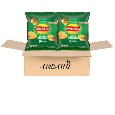 AMBARII Walkers Salt & Vinegar Flavored Crisps, 25g Bags, 12 Count Pack