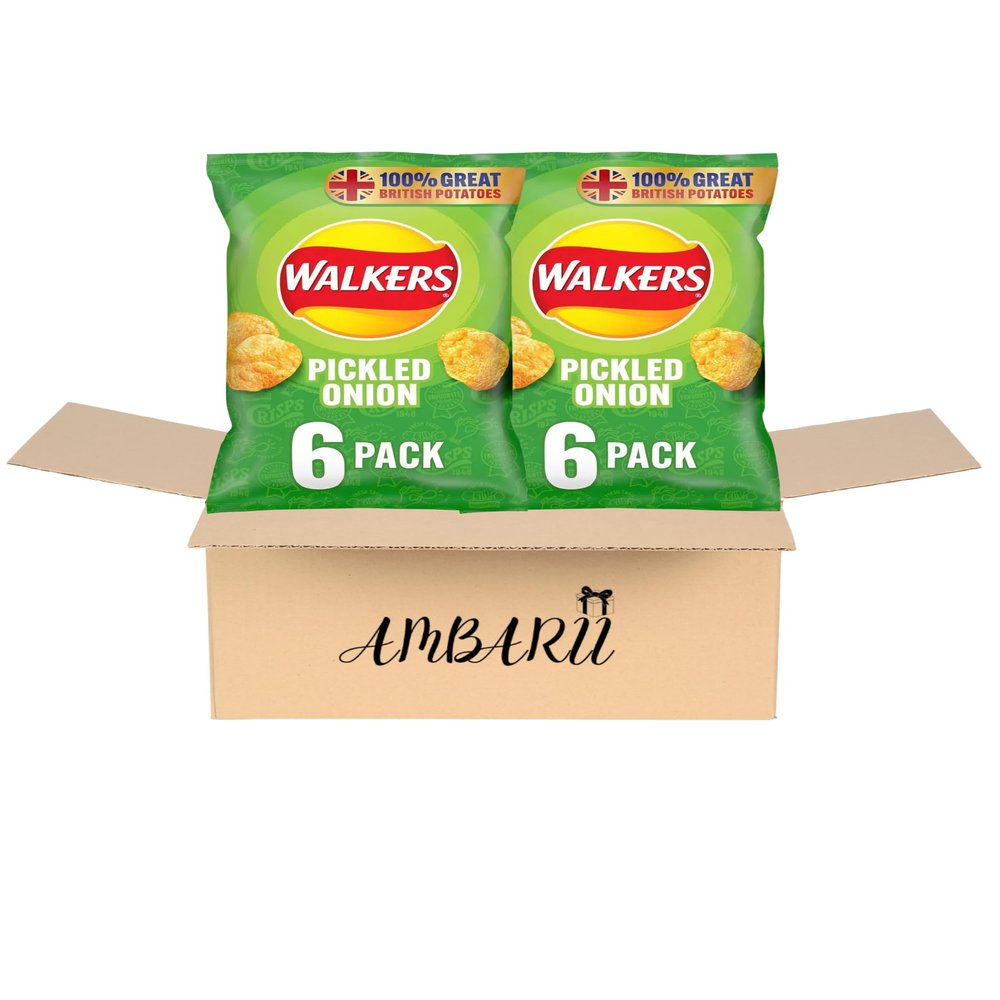 AMBARII Walkers Pickle Onion Flavored Potato Crisps, 25g Bags, 12 Count Multipack
