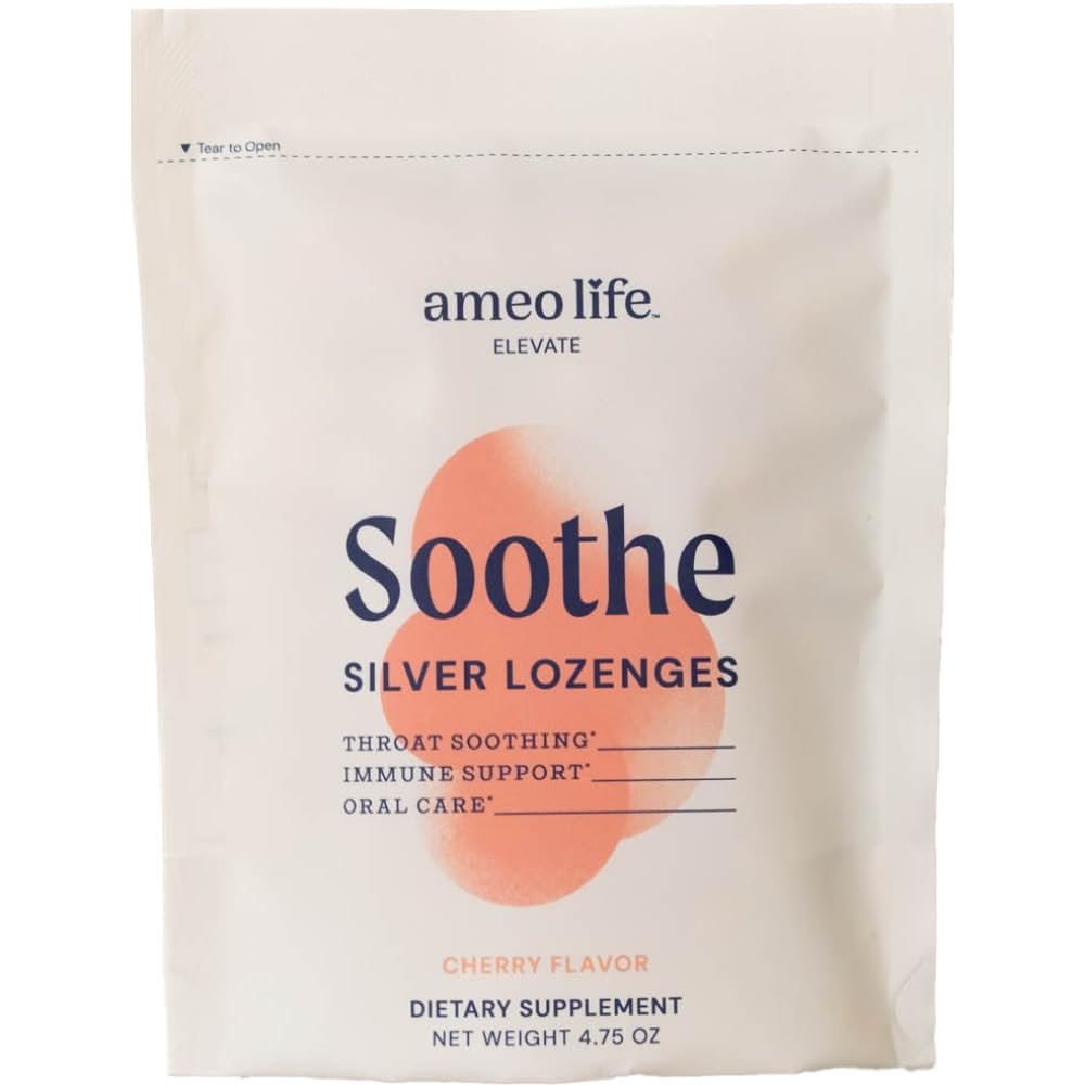 Ameo Life Soothe Silver Lozenges 100 Count Throat Soothing & Immune Support with 30 PPM Silver Natural Cherry Flavor Fast Relief for Oral Irritation & Dryness No Artificial Ingredients