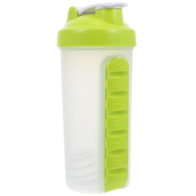 J.B.Y JUST BE YOURSELF 2-in-1 Water Bottle and Pill Organizer, 600ml Capacity, 7 Compartments outdoor capsule cup medicine box dispenser (Shaking Cup Green)