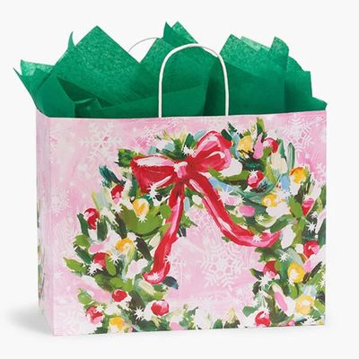 NWP Pink Christmas Paper Shopping Bags - Vogue Size - 16 x 6 x 12in. - Pack of 25