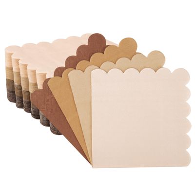 100 Pcs Brown Scalloped Napkins Gradient Color Cocktail Napkin Folded 5 x 5 Beverage Napkins Disposable Paper Napkins for Birthday Party Supplies