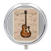Musical Guitar Print Pill Box - 3 Compartment Travel Pill Organizer with Small Mirror, Portable Pillcase for Pocket & Purse, Cute Round Medicine Case, Weekly Medicine Container view 1