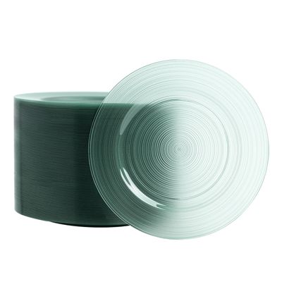 LCCFHTI 100 Count 6 Inch Transparent Green Plastic Plates, Heavy Duty Disposable Dessert Salad Plate, Round Fancy Appetizer Plates for Wedding, Party