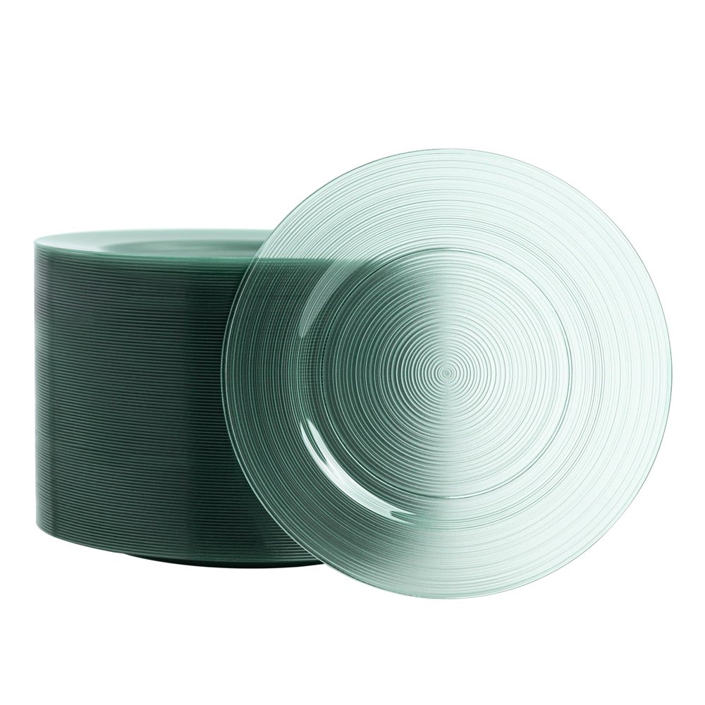 LCCFHTI 100 Count 6 Inch Transparent Green Plastic Plates, Heavy Duty Disposable Dessert Salad Plate, Round Fancy Appetizer Plates for Wedding, Party