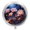 Night Flowers Pill Box - 3 Compartment Travel Pill Organizer with Small Mirror, Portable Pillcase for Pocket & Purse, Cute Round Medicine Case, Weekly Medicine Container view 1