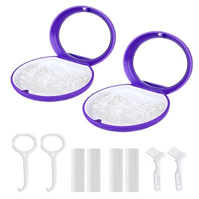 ACSKD 2 Pack Retainer Case with Mirror Kits, Aligner Case Compatible with Invisalign, Slim Night Guard Cases with Aligner Removal Tool, Brush and Chew, Purple