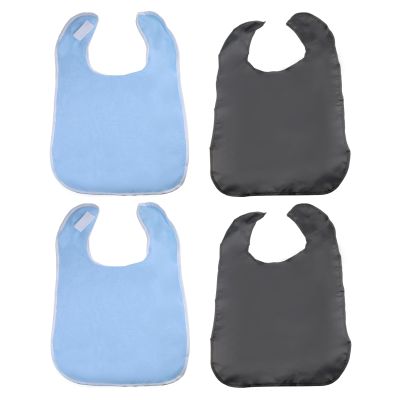 Yitexin 4 Pack Adjustable Adult Bibs for Elderly Women Men, Reusable Cloth Bibs, Soft Dining Clothing Protectors for Adults (Black and Blue)