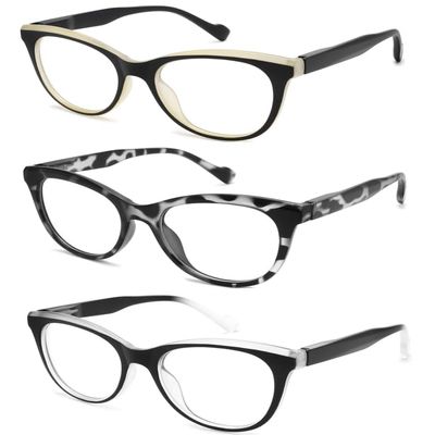 Cyangander 3-Pack Blue Light Blocking Reading Glasses for Women Spring Hinge, Full Frame Cat Eye Readers(+2.0x Magnification Strength )
