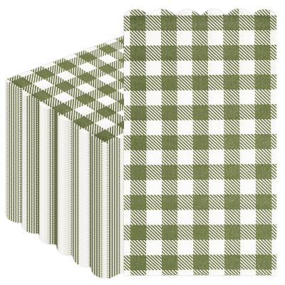 100Pcs Sagegreen Gingham Napkins Disposable - 3-PLY Christmas Paper Napkins Plaid Dinner Scalloped Napkin for Xmas Bathroom Picnic BBQ Bridal Shower Birthday Wedding Party Supplies 13"x15.8"