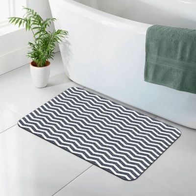 haigof Glitter Grey and White Wavy Stripes Diatomaceous Earth Non Slip Floor Mat Bathroom Kitchen Doormat 15.7X23.6In