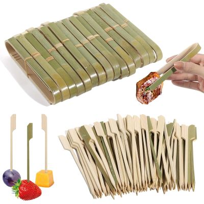 100 Pcs Bamboo Serving Tongs & Toothpicks, 4.7 Mini Toast Tongs, Ideal for Buffets, Home, Catering