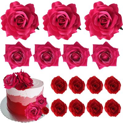10 Pack Rose Flower Cupcake Decorations Rose Artificial Flowers Cake Toppers Artificial Red Flowers Cake Picks for Baby Shower DIY Wedding Birthday Valentine's Day Party Supplies