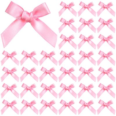 100PCS Tinkrstuff Pink Mini Bows for Crafts, 1.5*2" Fabric Small Bows for Decoration,Satin Ribbon Tiny Bow for Clothes Ornament, Cute Christmas Tree Bows &Thanksgiving Gifts Party Cake Balloon Treats
