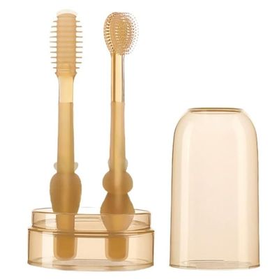 Enyolidimk 1Set Toothbrush,Infant Toothbrush 360 Degree Cleaning Dental Care Silicone Tongue Brush Bath for Infants Carrot 0-18M Infant Toddler