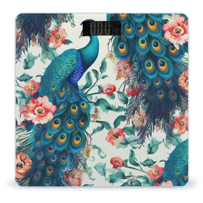 Smart Scale for Body Weight Digital Bathroom Scale Highly Accurate Beautiful Peacock Flowers Weighing Scale for People Large LCD Screen