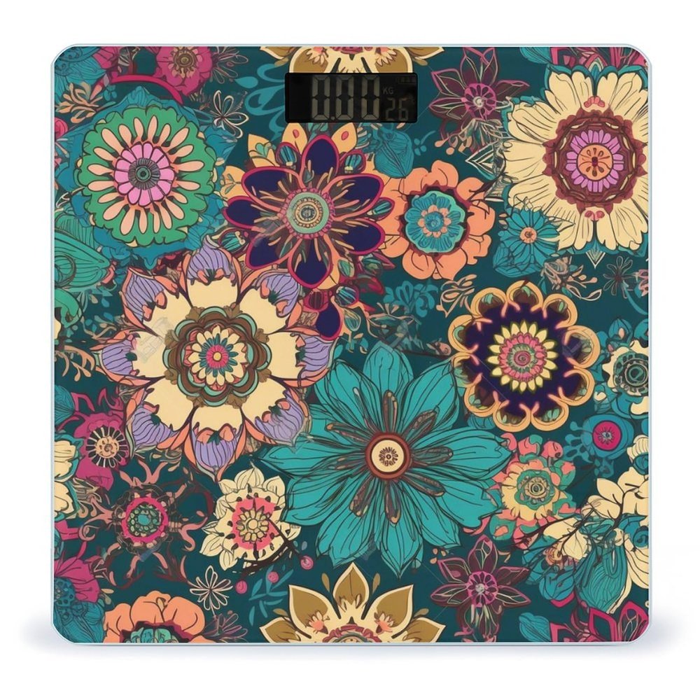Smart Scale for Body Weight Digital Bathroom Scale Highly Accurate Bohemian Flower Weighing Scale for People Large LCD Screen