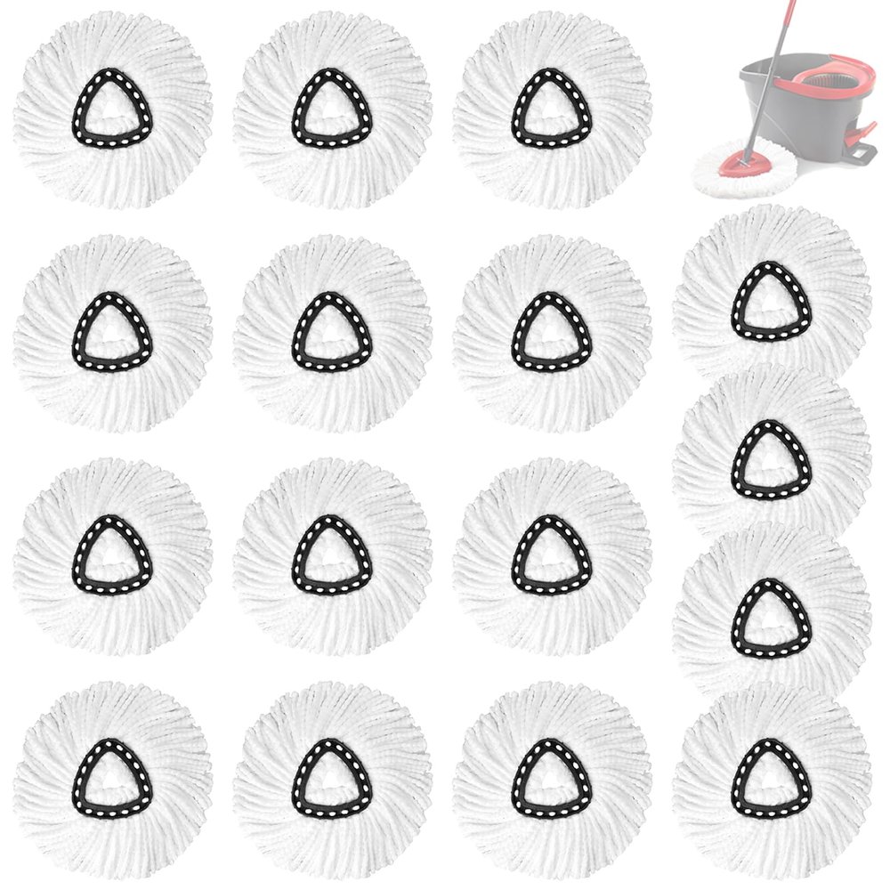16Pack Spin Mop Replacement Heads,Spinning Mop Replace Head for Floor Cleaning, 100% Microfiber Mop Head Replacement Compatible with Triangle Spin Mop Refill for Easy Wring Mop,White