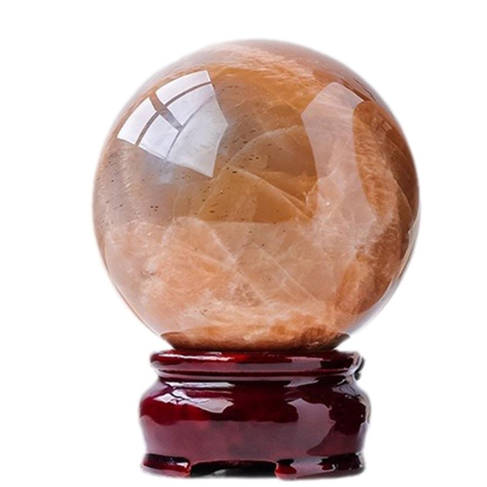 HSDXBA Natural Orange Moonstone Crystal Ball with Stand Healing Gemstone Sphere Gift for Reiki, Meditation, Witchcraft, Wicca, FengShui Home Decorative,55~60mm