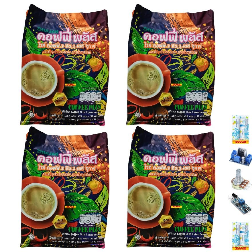 480 grams (15 Sachets) Roasted Snack Delicious Mellow Intense Zhulian Coffee Plus Less Sugar Mix Healthy Vegan Robusta (of 4) By Thaigiftshop [Get Free Tomato Facial Mask]