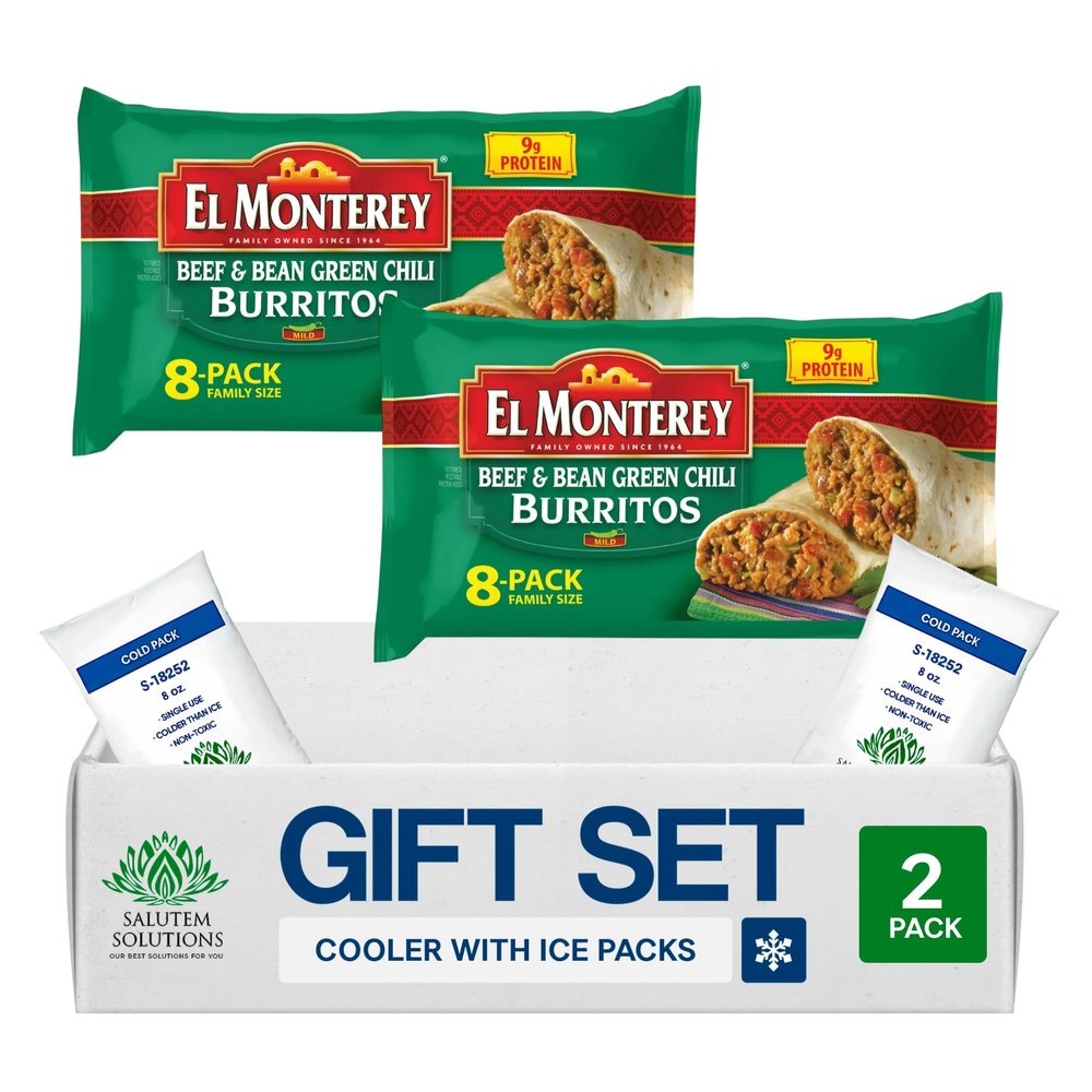 Salutem Vita Beef & Bean Green Chili Burritos, Frozen Mexican Food Gift Set Pack of 2