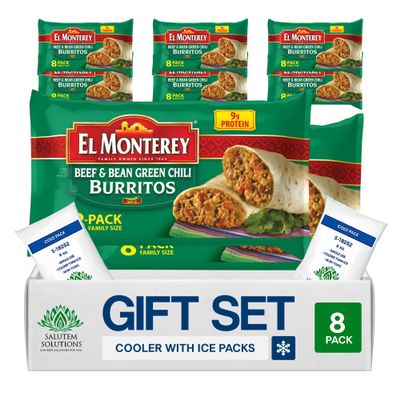 Salutem Vita Beef & Bean Green Chili Burritos, Frozen Mexican Food Gift Set Pack of 8