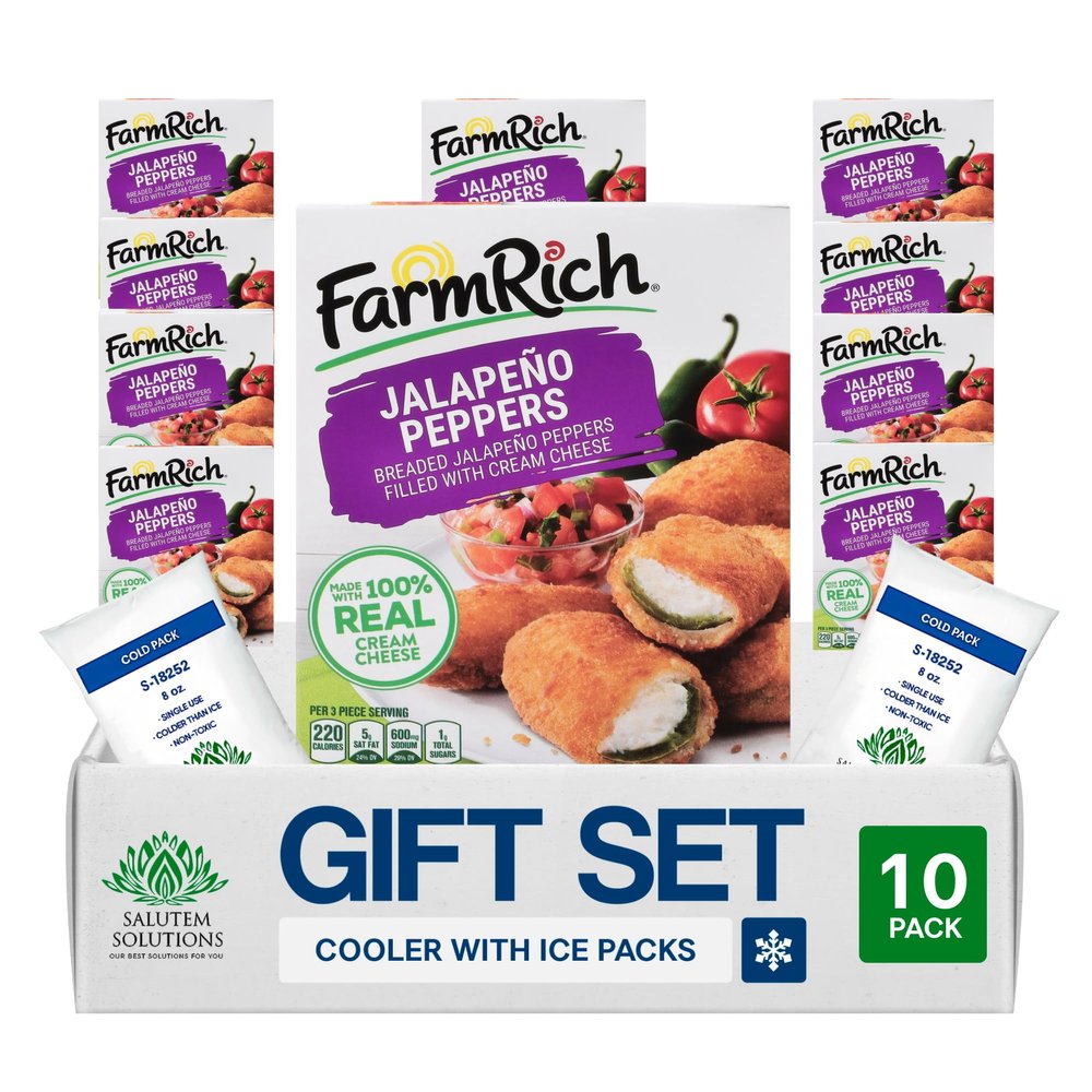 Salutem Vita Breaded Jalapeno Peppers Stuffed with Cream Cheese, Frozen Snacks and Appetizers, Gift Set Pack of 10