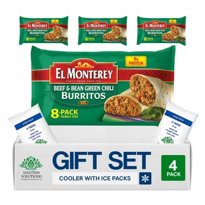 Salutem Vita Beef & Bean Green Chili Burritos, Frozen Mexican Food Gift Set Pack of 4