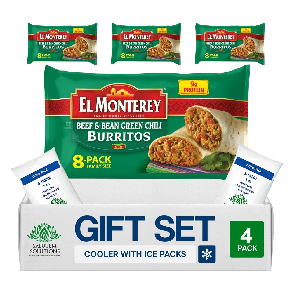 Salutem Vita Beef & Bean Green Chili Burritos, Frozen Mexican Food Gift Set Pack of 4