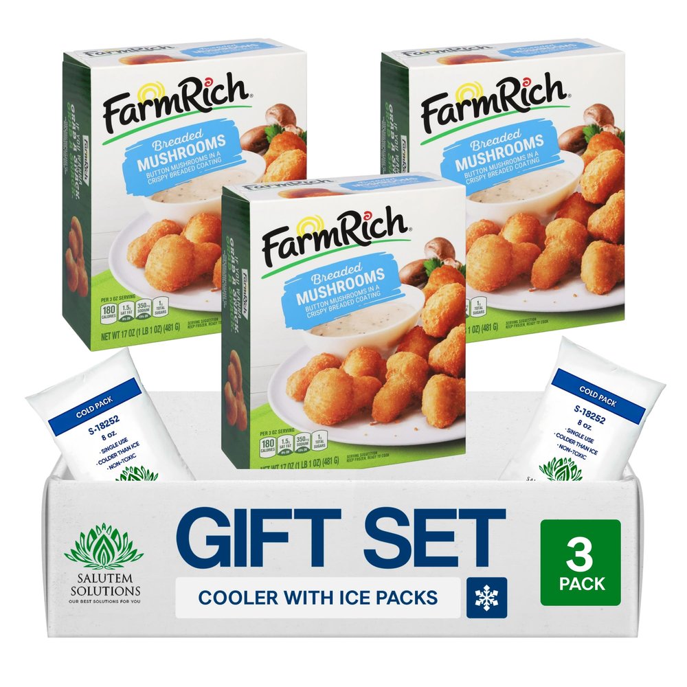 Salutem Vita Breaded Mushrooms in Crispy Coating, Frozen Snacks and Appetizers, Gift Set Pack of 3
