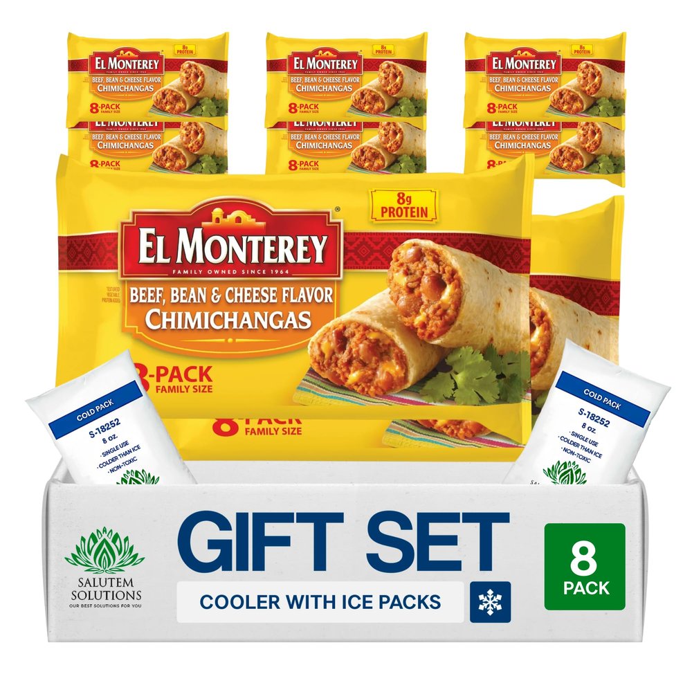 Salutem Vita Beef Bean Cheese Flavor Chimichangas Frozen Meal, Gift Set Pack of 8