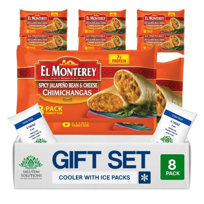 Salutem Vita Spicy Jalapeno Bean and Cheese Chimichangas, Frozen Mexican Food Gift Set Pack of 8