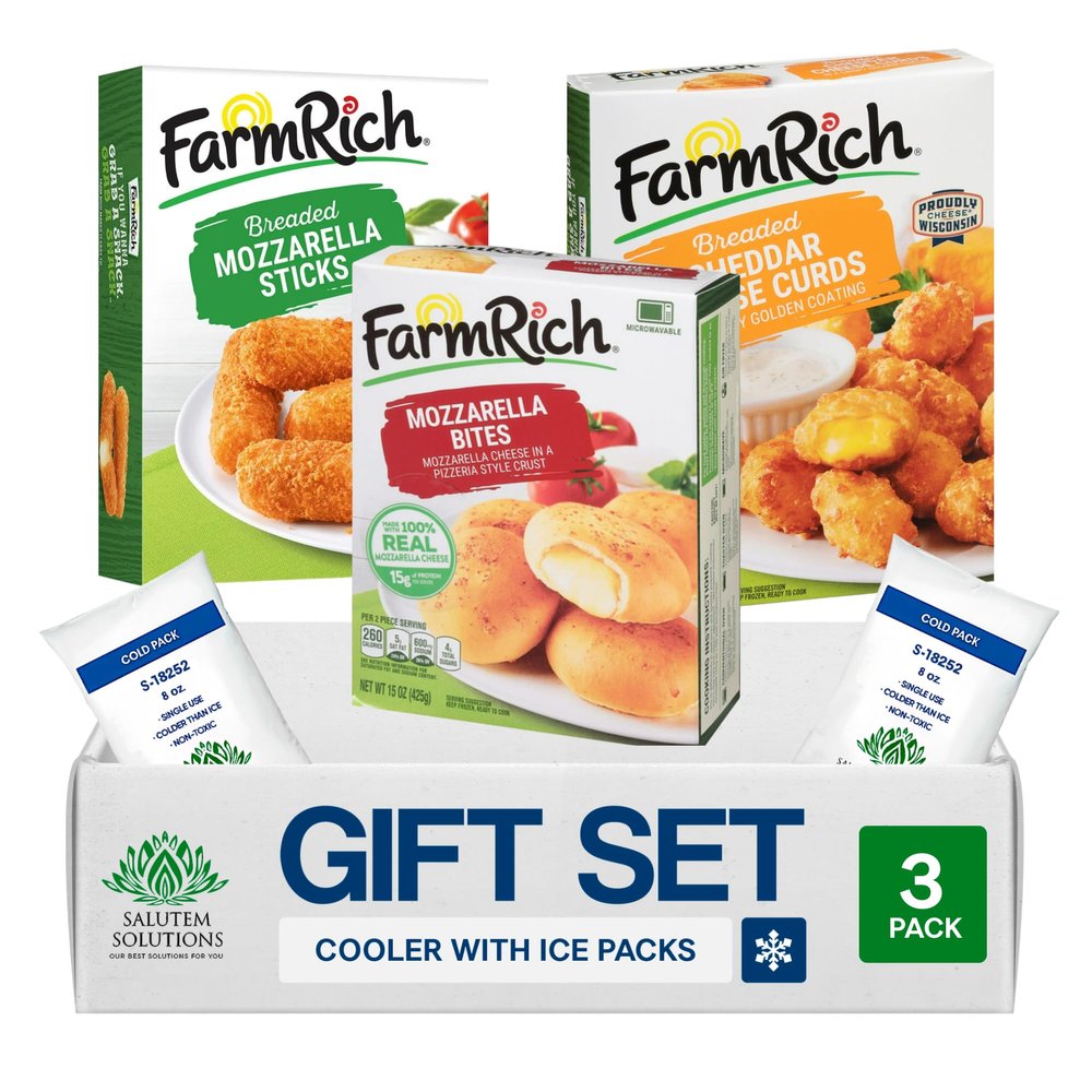 Salutem Vita Cheesy Indulgence Frozen Snack Box Mozzarella, Cheddar Bites & Curds,18 oz, Gift Set Pack of 3