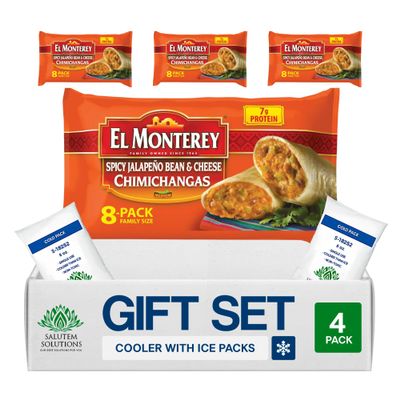 Salutem Vita Spicy Jalapeno Bean and Cheese Chimichangas, Frozen Mexican Food Gift Set Pack of 4