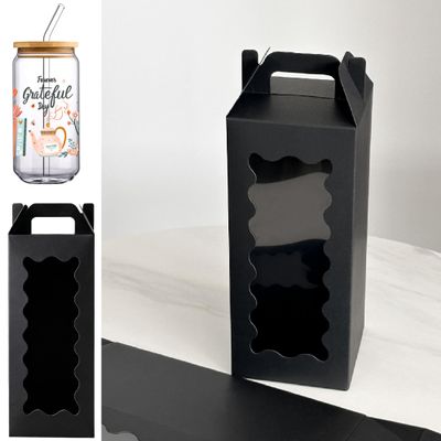 25Pcs Tumbler Gift boxes for glass cup with Handle for 16oz 18oz 20oz Sublimation Glass, Cup boxes for packaging 16oz,water bottle gift boxes,Tumbler Packaging Boxes with window for giftsBlack