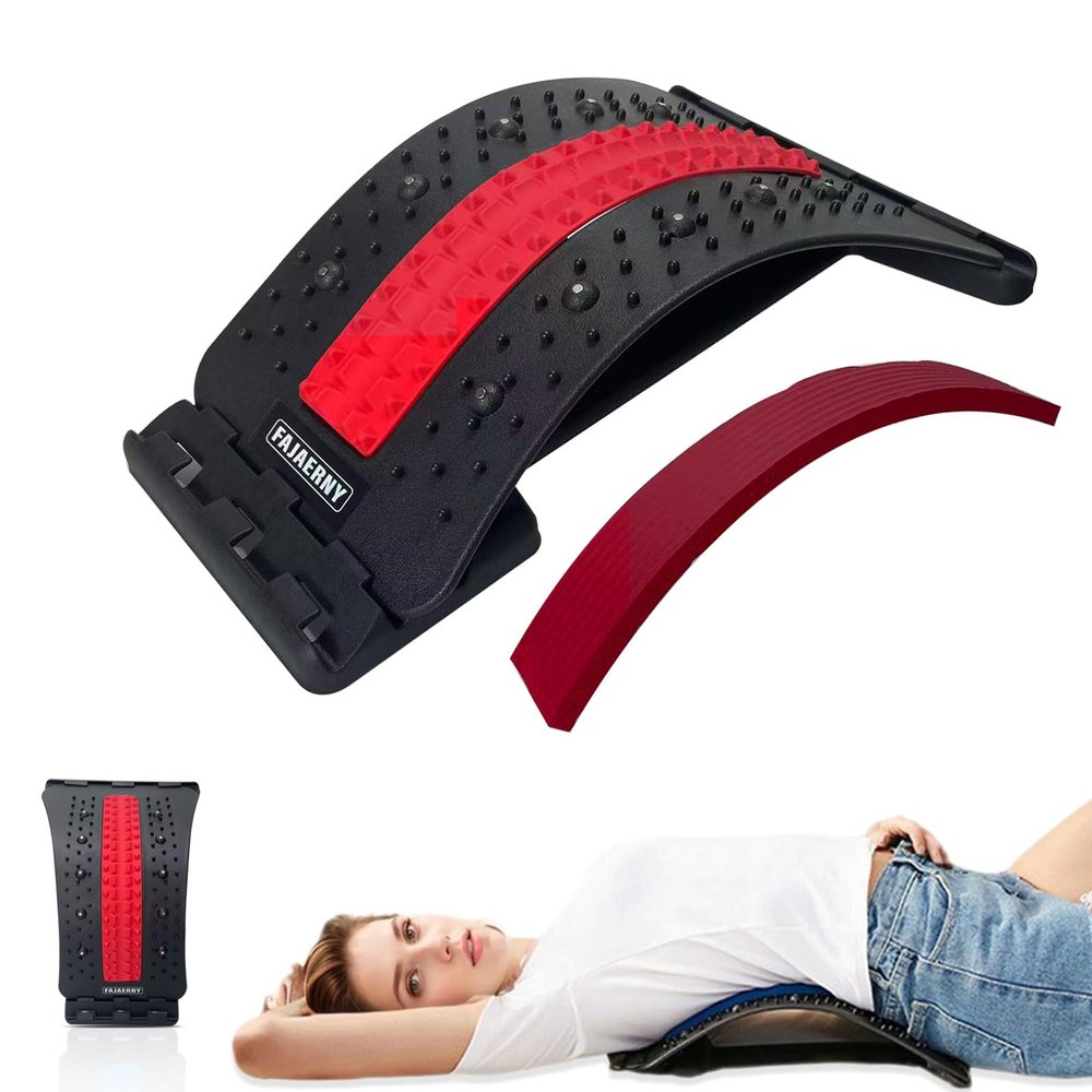 FAJAERNY Back Stretcher, 3 Level Adjustable Lumbar Back Cracker Board, Relief for Lumbar Area Pain, Scoliosis Aid, Spine, Herniated Disc, Lumbar Support Board, Extra NBR Pad & Silicone Pad (Red)