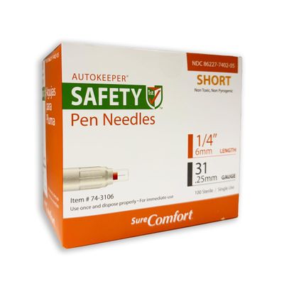 SureComfort Safety Pen Needles Short 31G X 6mm (1/4"), 100ct Box