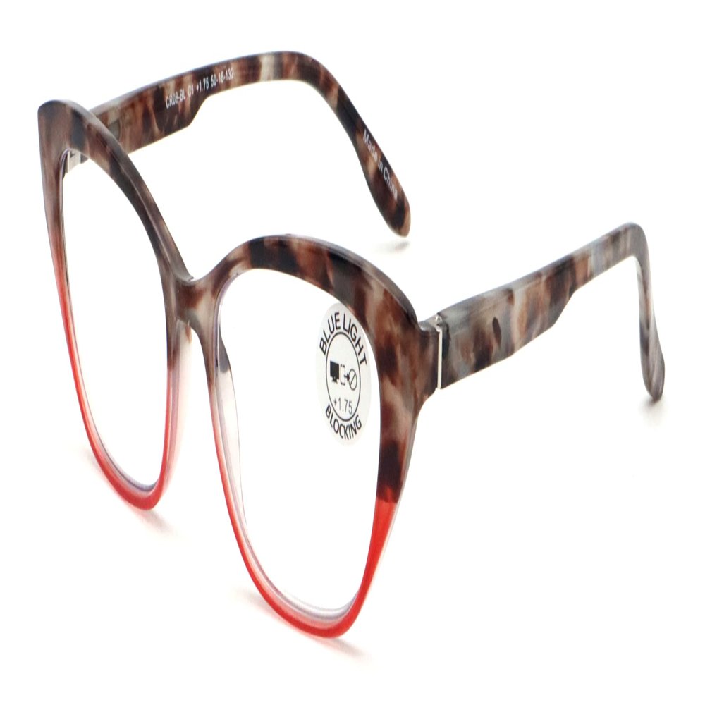 V.W.E. Women Cateye Blue Blocker Reading Glasses - UV Protection Reader with Anti-Reflective Lens Eye Strain Relief (Tortoise/Red, 1.25, x)