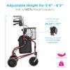 NOVA Traveler Folding 3-Wheel Walker with Tray, Basket, Pouch & Cup Holder, Lightweight Mobility Aid for Seniors & Adults, 8 All-Terrain Wheels for Tight Spaces & Travel, Red view 3