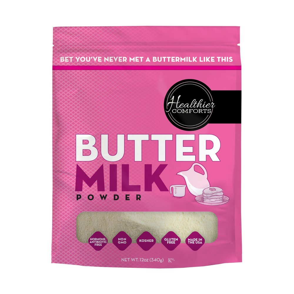 Healthier Comforts Premium Cultured Buttermilk Powder | Kosher, Gluten Free, Non-GMO | Pancakes, Biscuits, Salad Dressing, Baking Supplies | Made in USA (12oz)