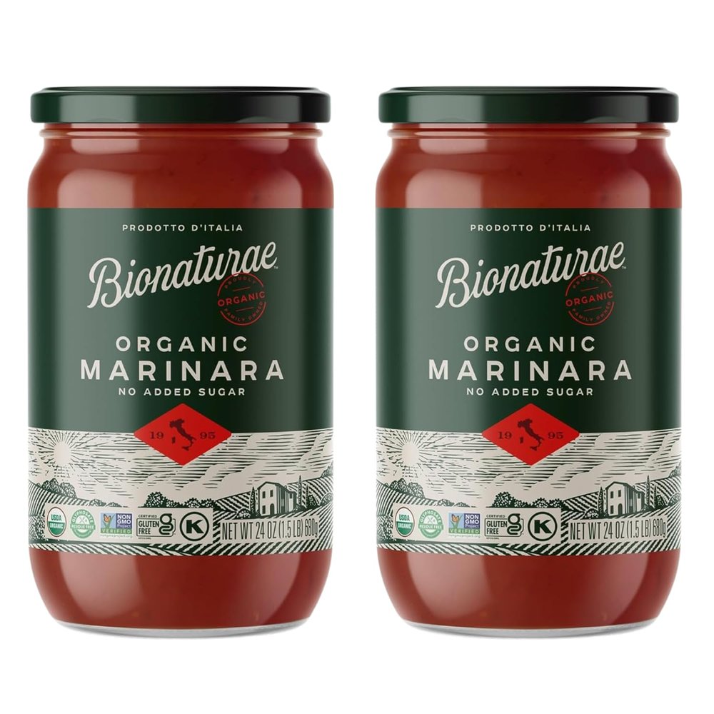 Bionaturae Organic Marinara Pasta Sauce- Tomato Sauce for Spaghetti, Pizza, & Lasagna, Gluten Free, Non GMO, No Added Sugar, Kosher, Glyphosate Free, Made in Italy, Tastes Homemade- 24 oz Jar (2 Pack)